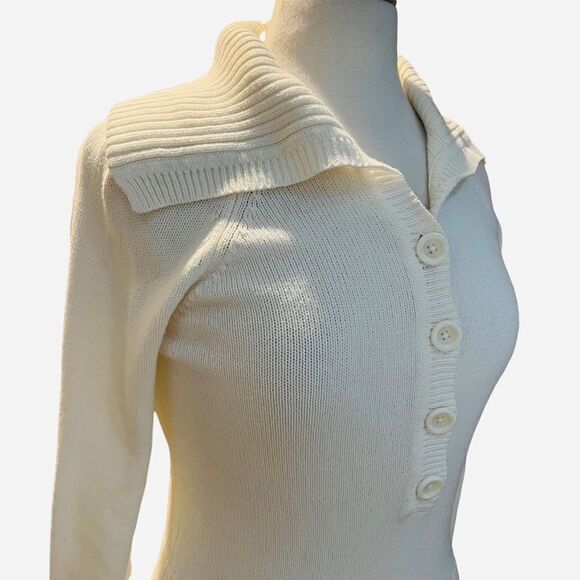 LOFT White Cable Knit Long Sleeve Large Collar Sweater size M - Picture 6 of 12